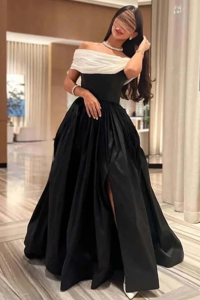 فستان سهرة اسود وابيض راقي انيق