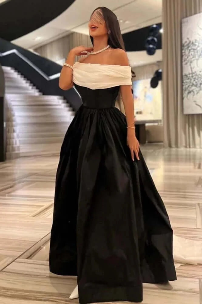 فستان سهرة اسود وابيض راقي انيق