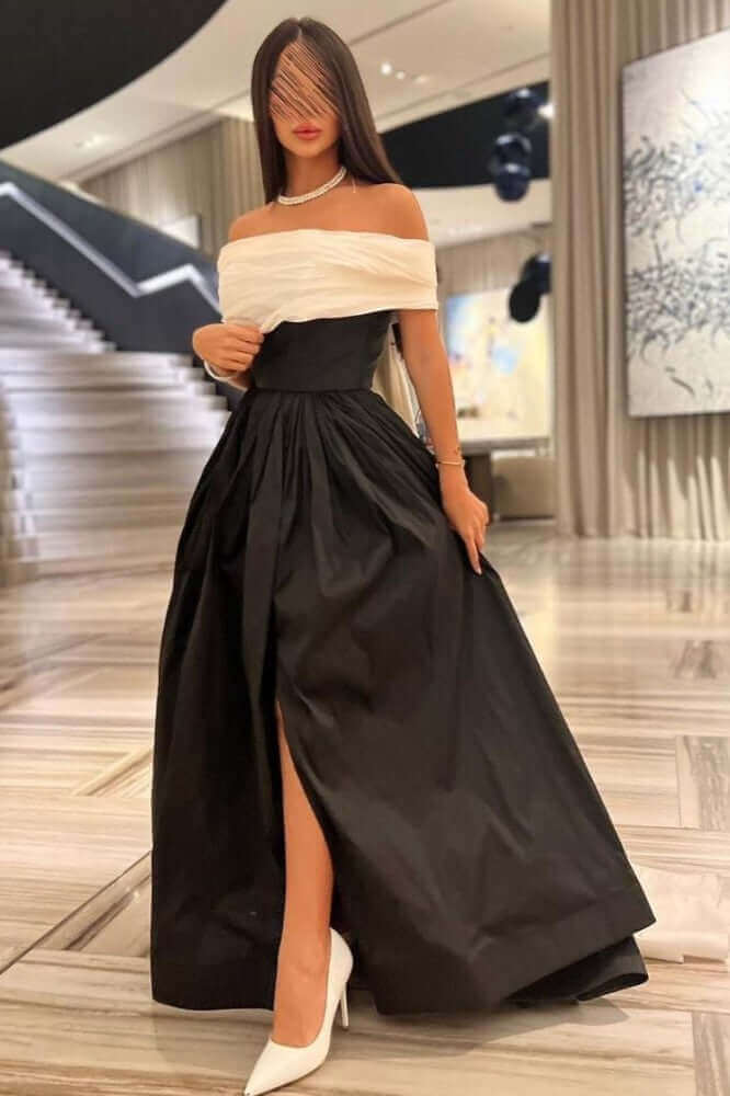 فستان سهرة اسود وابيض راقي انيق