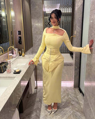 فستان سهرة أصفر بتصميم فريد ولمسة عصرية