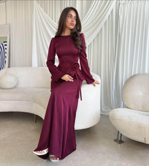 فستان  ناعم طويل برغندي