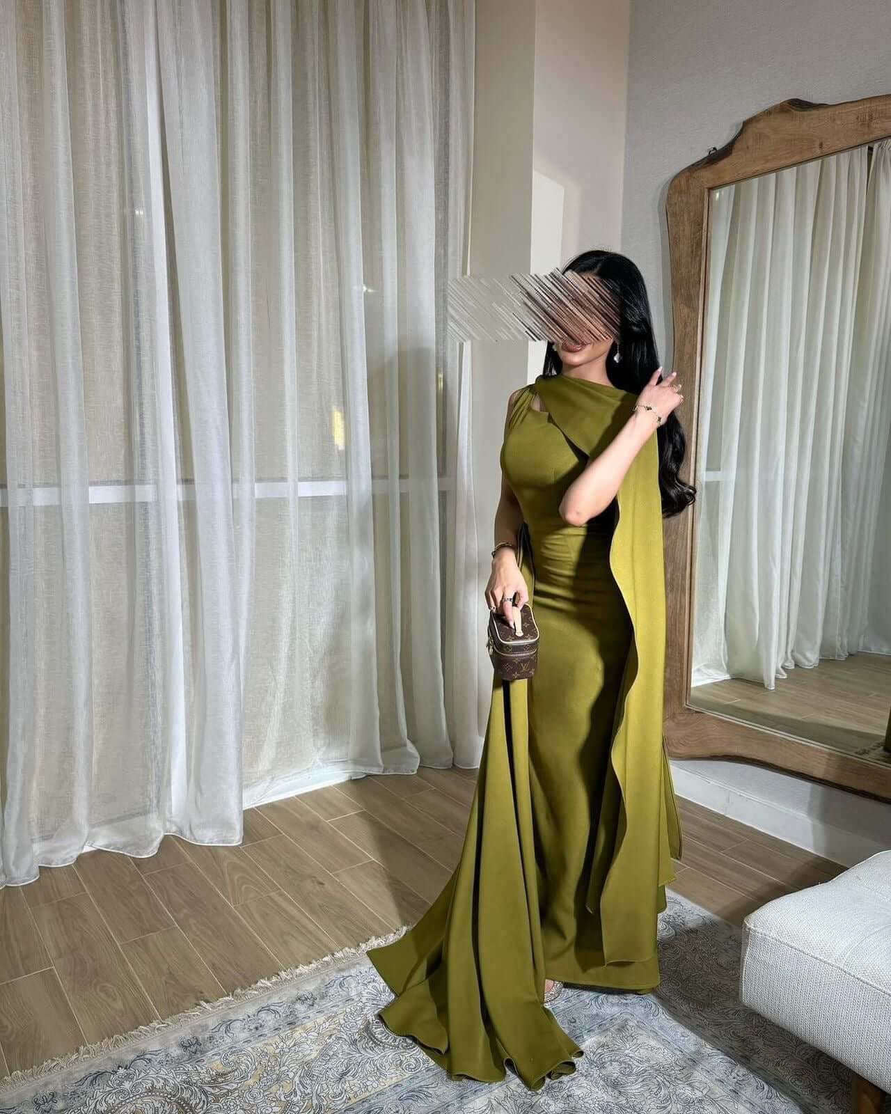 فستان زيتي تفته استريتش